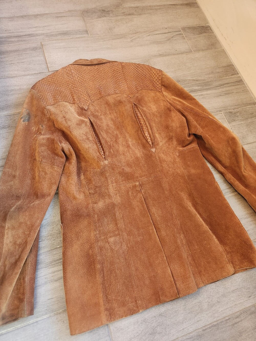 Vintage 70s Silton Blazer Men's 42Long Cognac Brown Suede Snake Embossed Western - Picture 12 of 16